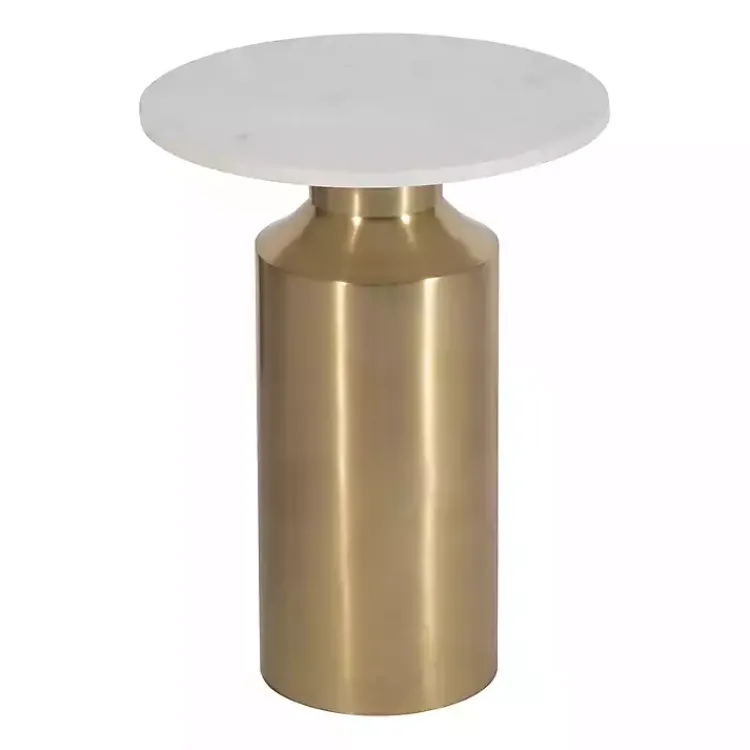 Kirklands Home Marble and Gold Cylinder Accent Table White Clearance