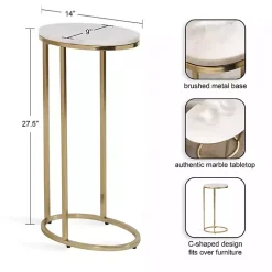 Kirklands Home Marble and Gold Oval C-Shape Accent Table White Clearance