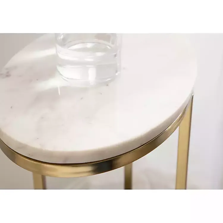 Kirklands Home Marble and Gold Oval C-Shape Accent Table White Clearance