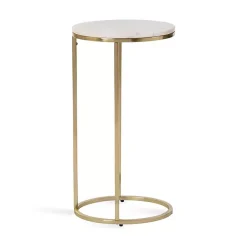 Kirklands Home Marble and Gold Oval C-Shape Accent Table White Clearance