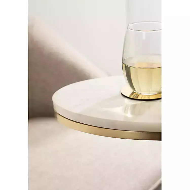 Kirklands Home Marble and Gold Oval C-Shape Accent Table White Clearance