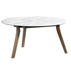 Kirklands Home White Marble and Wood Round Coffee Table Tan Online