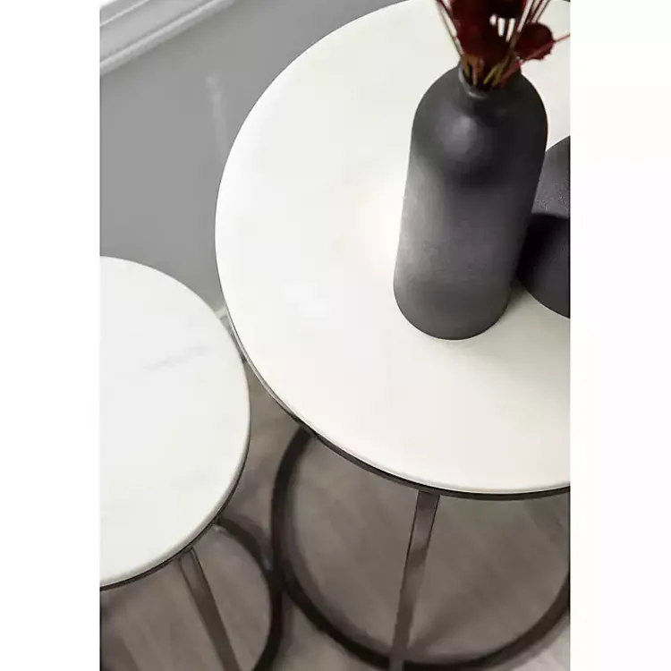 Kirklands Home White Marble Nesting Accent Tables, Set of 2 Black Outlet