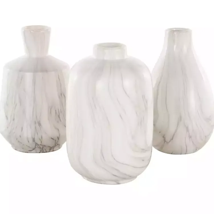 Vases>Kirklands Home Marble Ceramic Vases, Set of 3 White