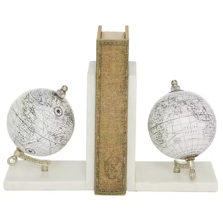 Decorative Accents>Kirklands Home Marble Globe Bookends, Set of 2 White