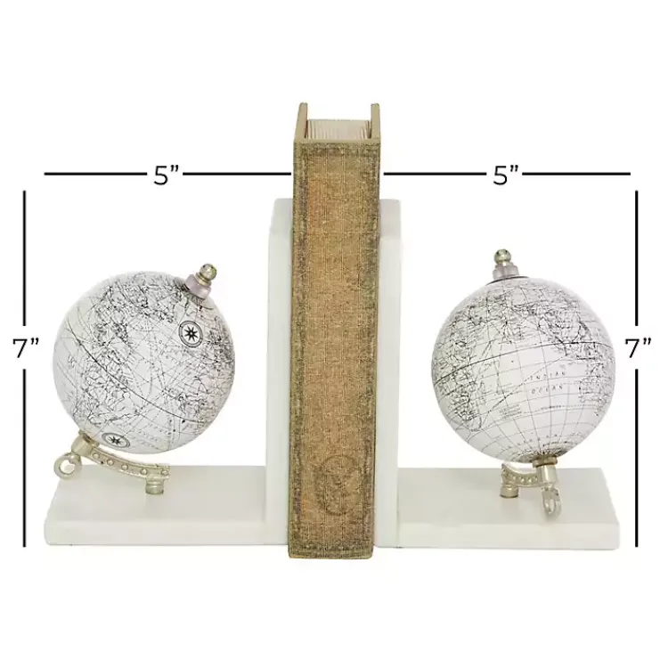 Decorative Accents>Kirklands Home Marble Globe Bookends, Set of 2 White