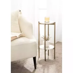 Kirklands Home Marble Gold Accent Table White