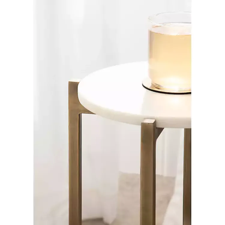 Kirklands Home Marble Gold Accent Table White