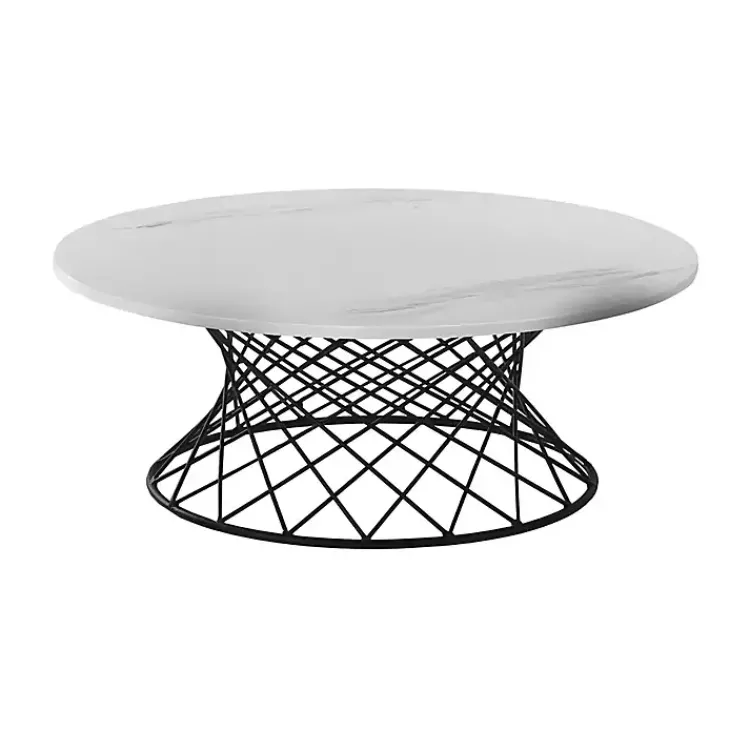 Kirklands Home Marble Round Black Loxley Coffee Table White
