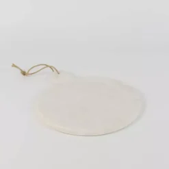 Kirklands Home Marble Round Cutting Board with Jute Hanger White New