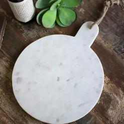 Kirklands Home Marble Round Cutting Board with Jute Hanger White New
