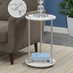 Kirklands Home Marble Two Tiered Metal Accent Table White Outlet