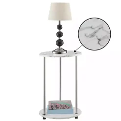 Kirklands Home Marble Two Tiered Metal Accent Table White Outlet