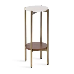 Kirklands Home Marble Walnut Accent Table White Sale