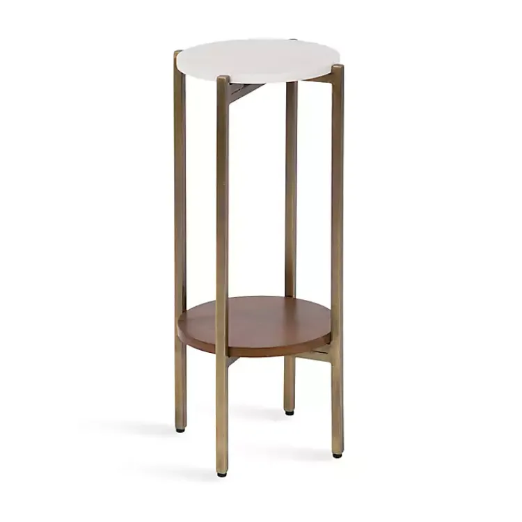 Kirklands Home Marble Walnut Accent Table White Sale