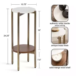 Kirklands Home Marble Walnut Accent Table White Sale