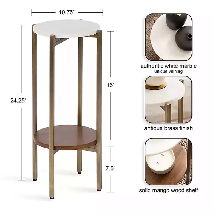 Kirklands Home Marble Walnut Accent Table White Sale