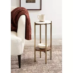 Kirklands Home Marble Walnut Accent Table White Sale