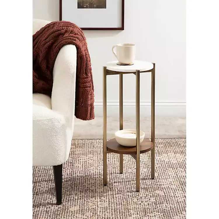Kirklands Home Marble Walnut Accent Table White Sale