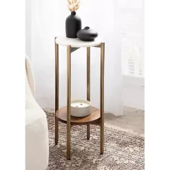 Kirklands Home Marble Walnut Accent Table White Sale