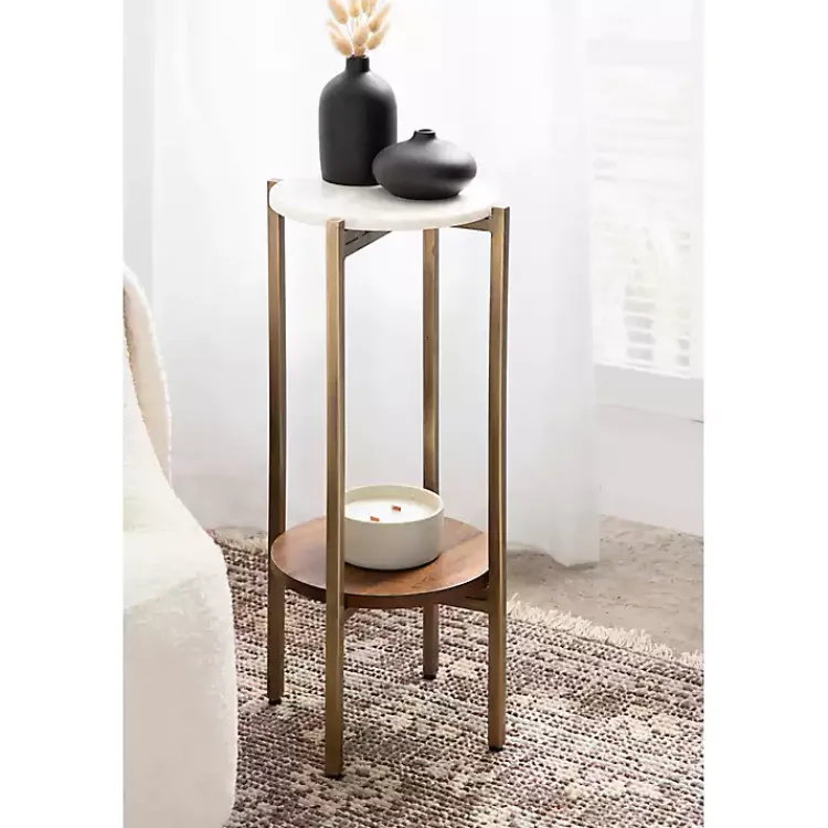 Kirklands Home Marble Walnut Accent Table White Sale