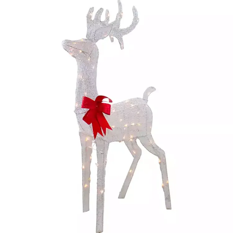 Outdoor Christmas Decorations>Kirklands Home Mesh and Red Bow Standing LED Christmas Deer White