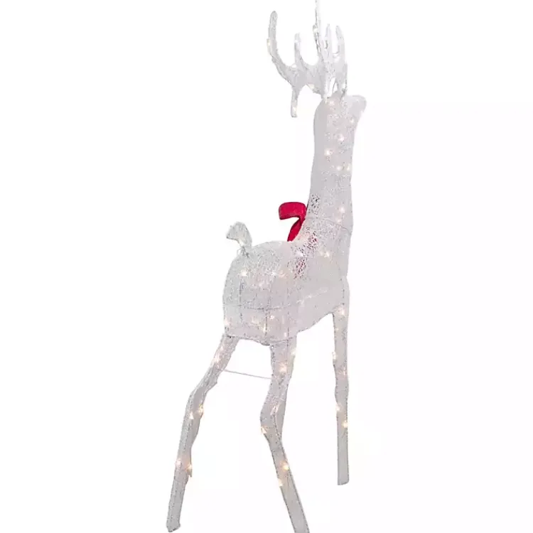 Outdoor Christmas Decorations>Kirklands Home Mesh and Red Bow Standing LED Christmas Deer White