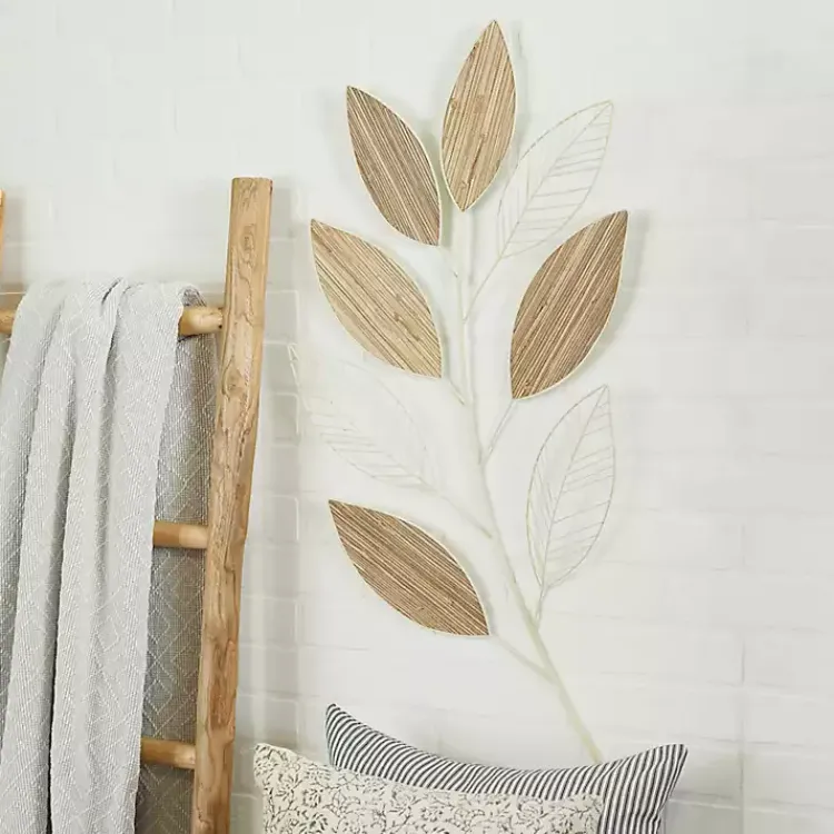 Kirklands Home White Metal and Reed Leaf Wall Plaque