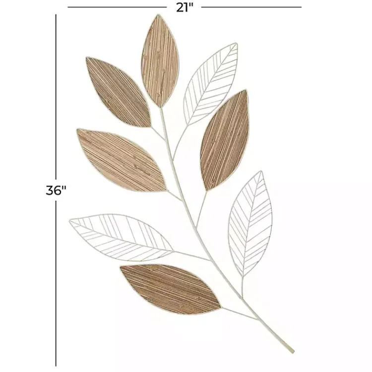 Kirklands Home White Metal and Reed Leaf Wall Plaque