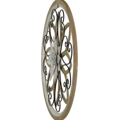 Kirklands Home White Metal and Wood Floral Round Wall Plaque Discount