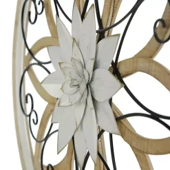 Kirklands Home White Metal and Wood Floral Round Wall Plaque Discount