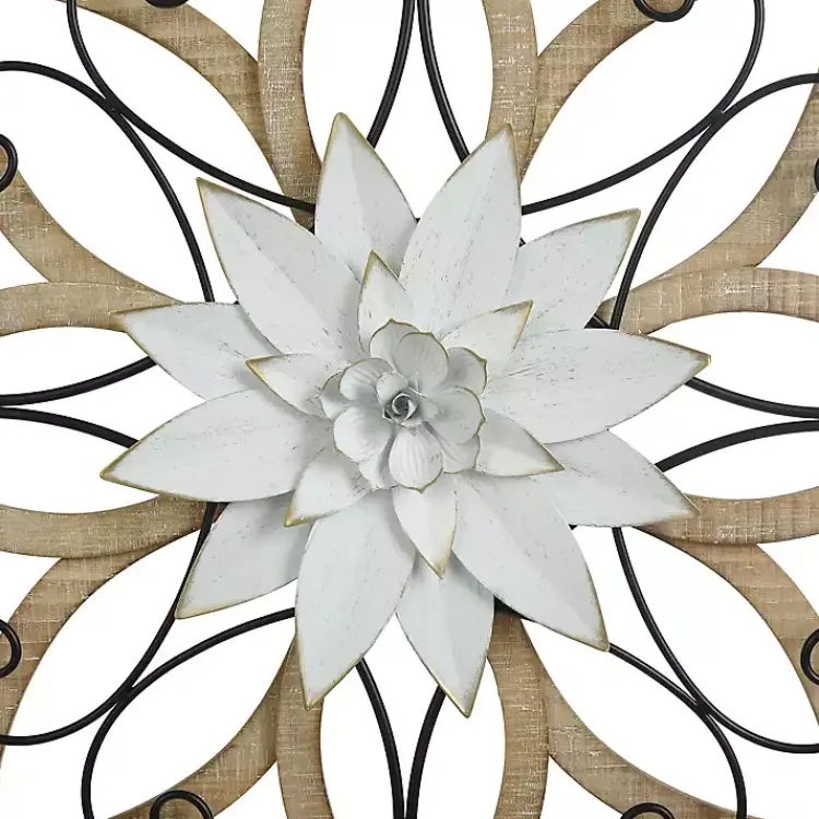 Kirklands Home White Metal and Wood Floral Round Wall Plaque Discount