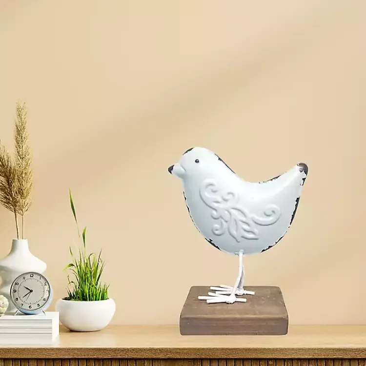 Statues & Figurines>Kirklands Home Metal Bird Statue on Wood Base, 7 in. White