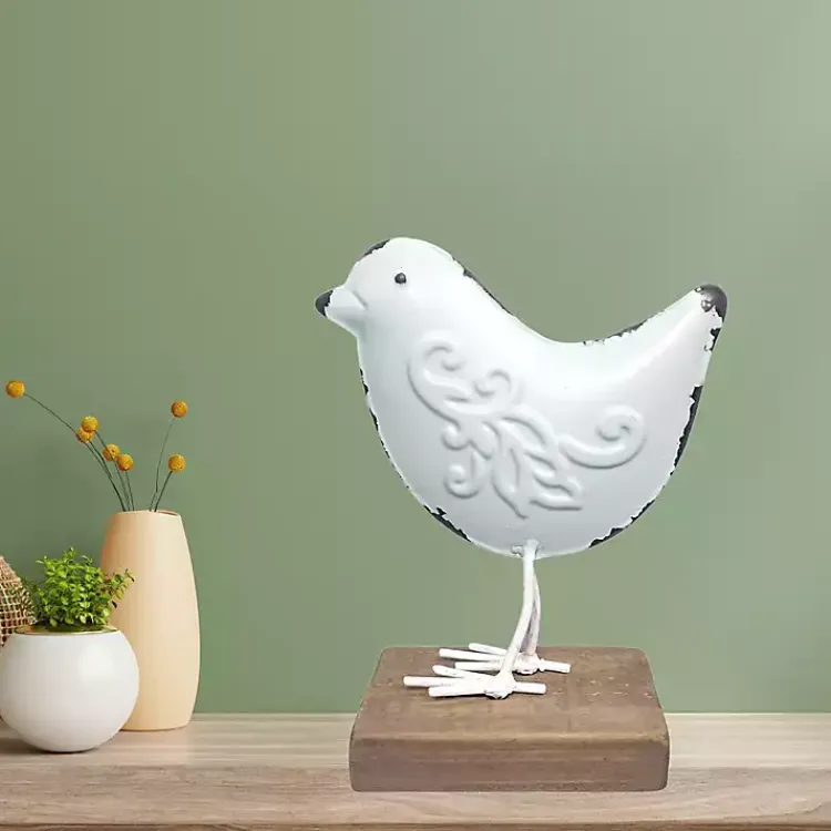 Statues & Figurines>Kirklands Home Metal Bird Statue on Wood Base, 7 in. White