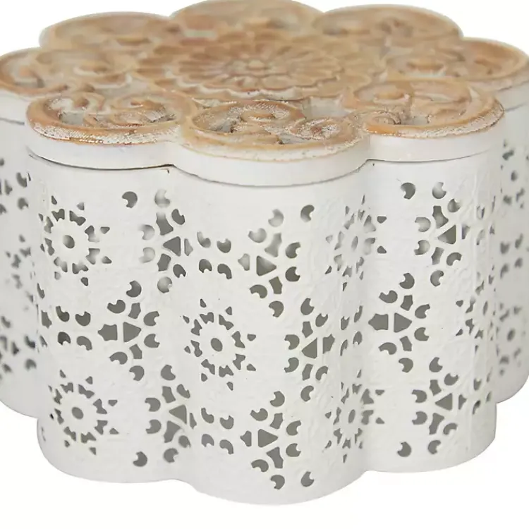 Baskets & Boxes>Kirklands Home Metal Floral Carved Boxes, Set of 3 White