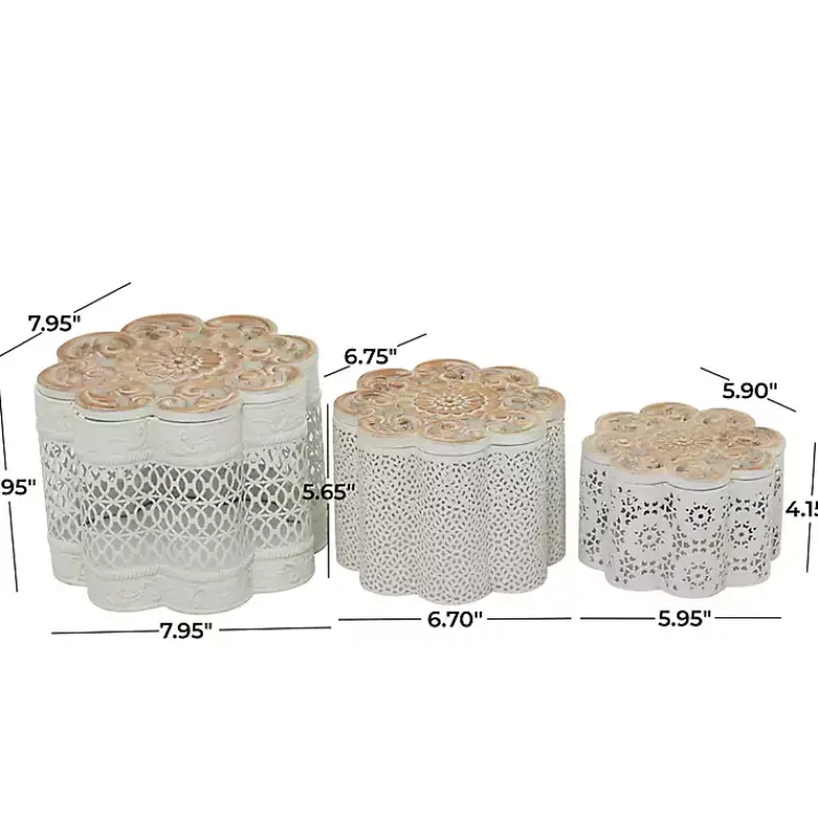 Baskets & Boxes>Kirklands Home Metal Floral Carved Boxes, Set of 3 White