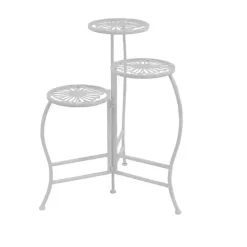 Kirklands Home Metal Floral 3-Tier Plant Stand White Clearance