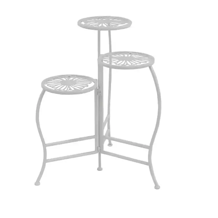Kirklands Home Metal Floral 3-Tier Plant Stand White Clearance
