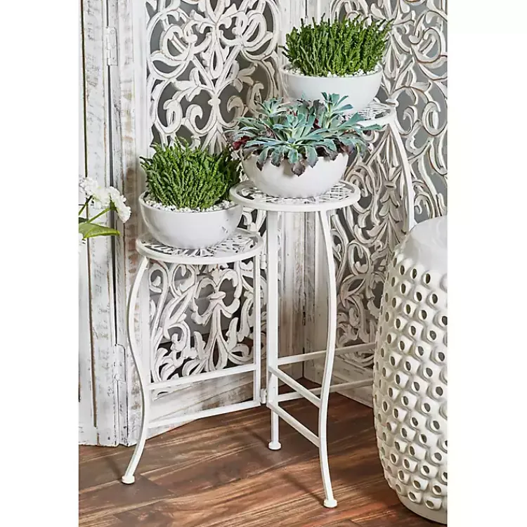 Kirklands Home Metal Floral 3-Tier Plant Stand White Clearance