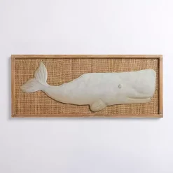 Kirklands Home White Metal Whale Rattan Wall Plaque Clearance