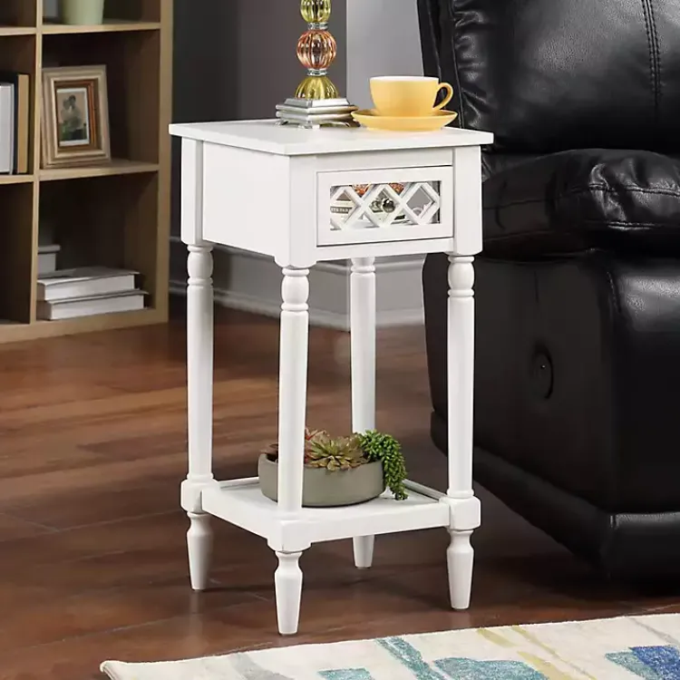Kirklands Home Mirrored Drawer Square Accent Table White Hot