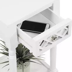 Kirklands Home Mirrored Drawer Square Accent Table White Hot