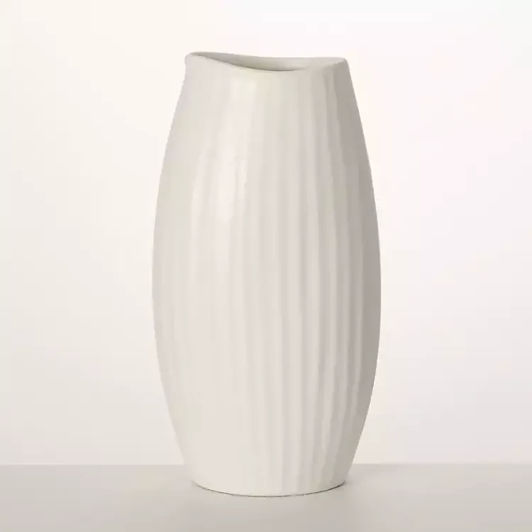 Vases>Kirklands Home Modern Ribbed Ceramic Vase White