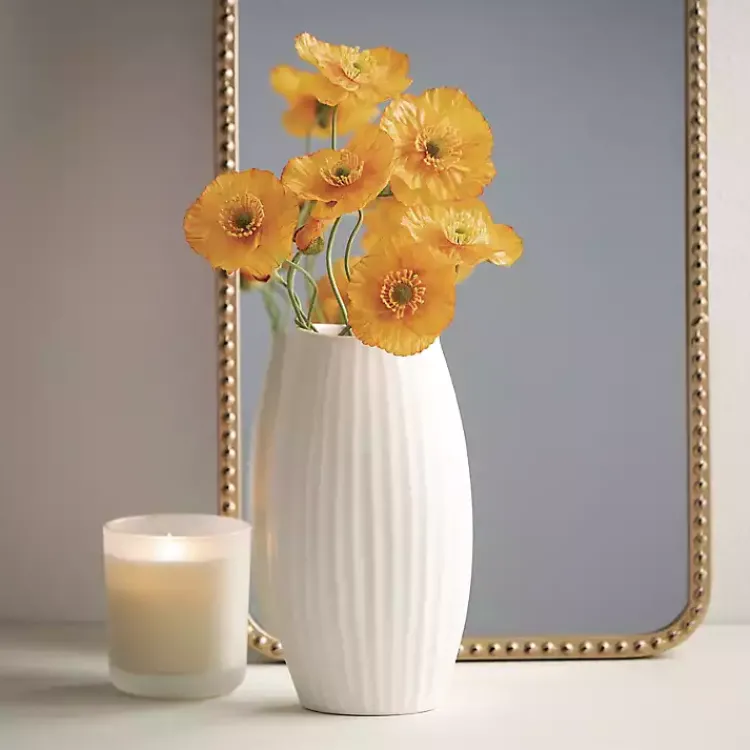 Vases>Kirklands Home Modern Ribbed Ceramic Vase White