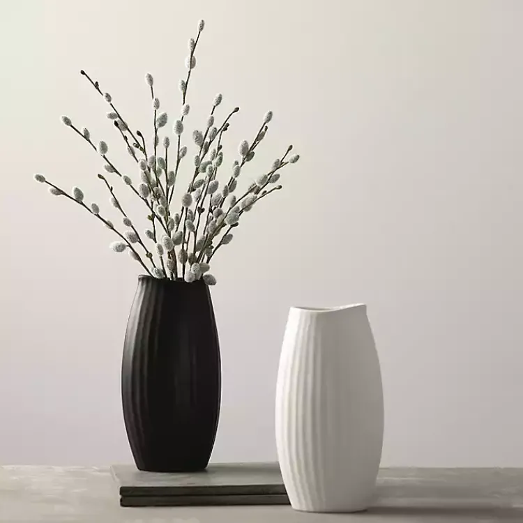 Vases>Kirklands Home Modern Ribbed Ceramic Vase White