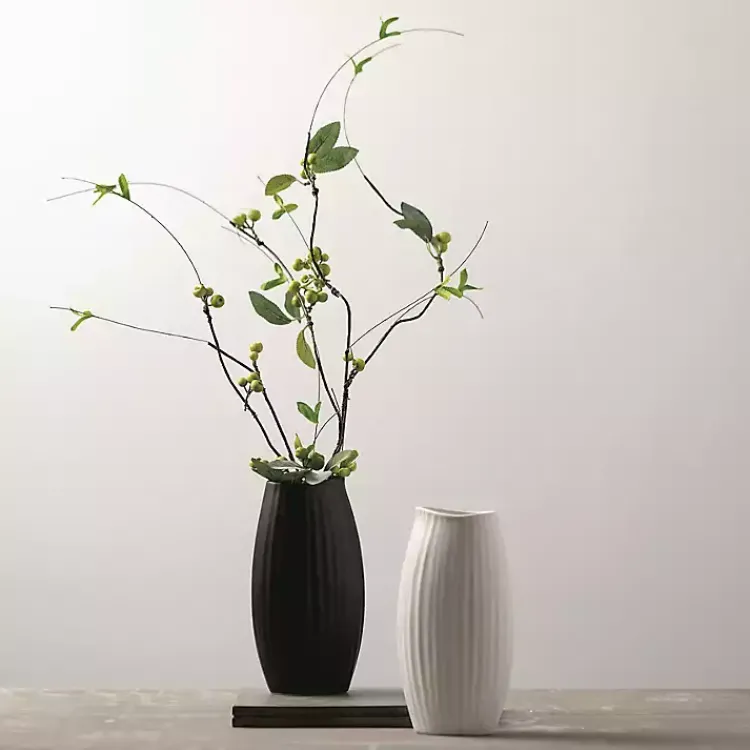 Vases>Kirklands Home Modern Ribbed Ceramic Vase White