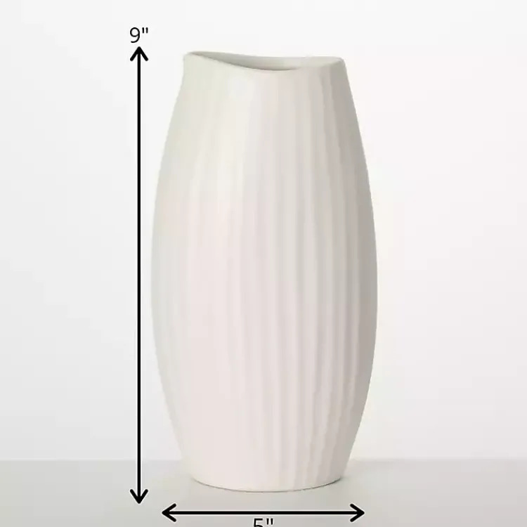 Vases>Kirklands Home Modern Ribbed Ceramic Vase White