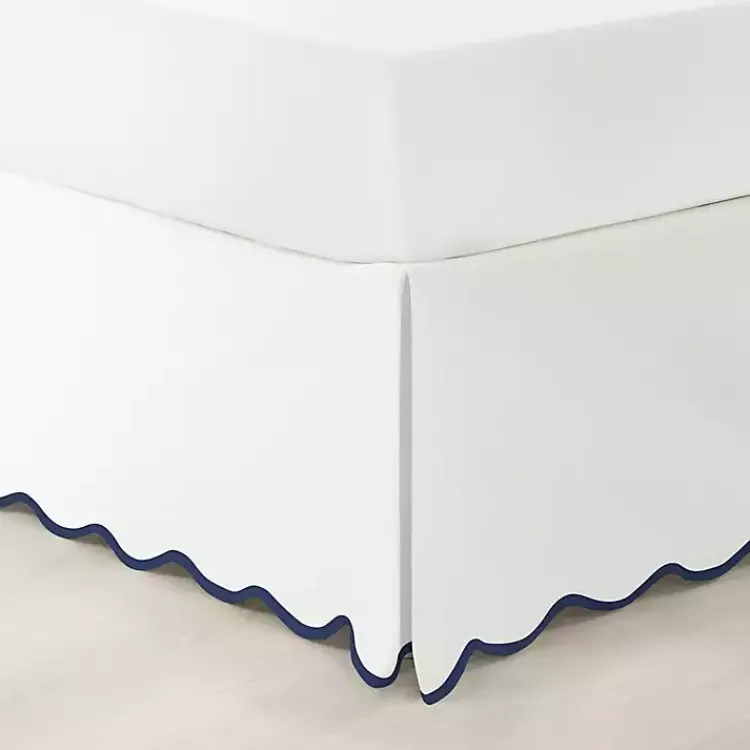 Kirklands Home White Navy Scalloped Coastal King Bed Skirt Outlet