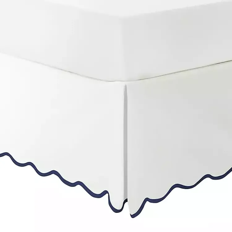 Kirklands Home White Navy Scalloped Coastal King Bed Skirt Outlet