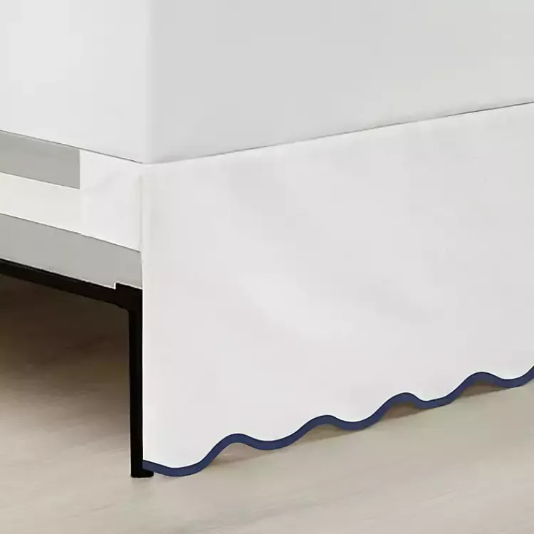Kirklands Home White Navy Scalloped Coastal King Bed Skirt Outlet